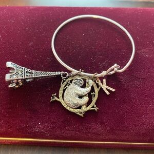Silver Sloth and Eiffel Tower Charm Bracelet with K initial